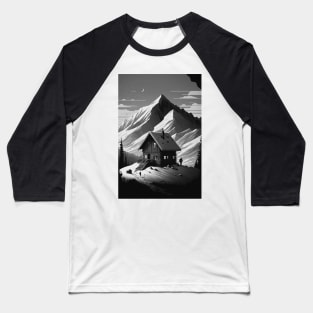 Mountain Cabin Escape Monochrome Baseball T-Shirt